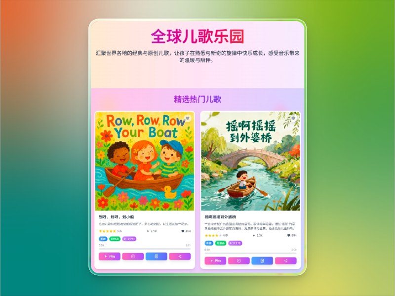 📣 BeddySongs | 全球儿歌乐园：1000+多语言儿歌尽在一键探索🖼 标签：#BeddySongs #儿歌 #亲子教育 #音乐启蒙 #儿童歌曲 #音乐 📱 简介：BeddySongs 是一个汇聚全球经典与原创儿歌的 音乐教育平台，为孩子打造一个充满爱与节奏的成长乐园