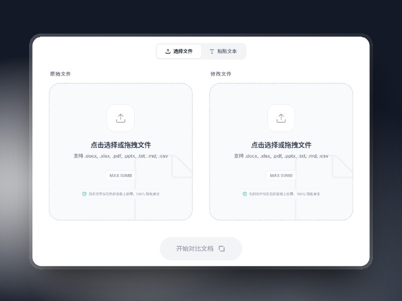📣 Compare2Word | 免费在线文档差异对比工具 本地完成 Word/PDF/Excel/PPT 精准比对不泄露内容🖼 标签：#Compare2Word #文档对比 #文档 #word #PDF比对 #Word比对📱 简介：Compare2Word 是一款面向专业审阅场景的 免费在线文档比对工具，核心是“所有比对都在本地完成”，文件不会上传云端，适用于法律、金融、企业内审等高敏敏领域