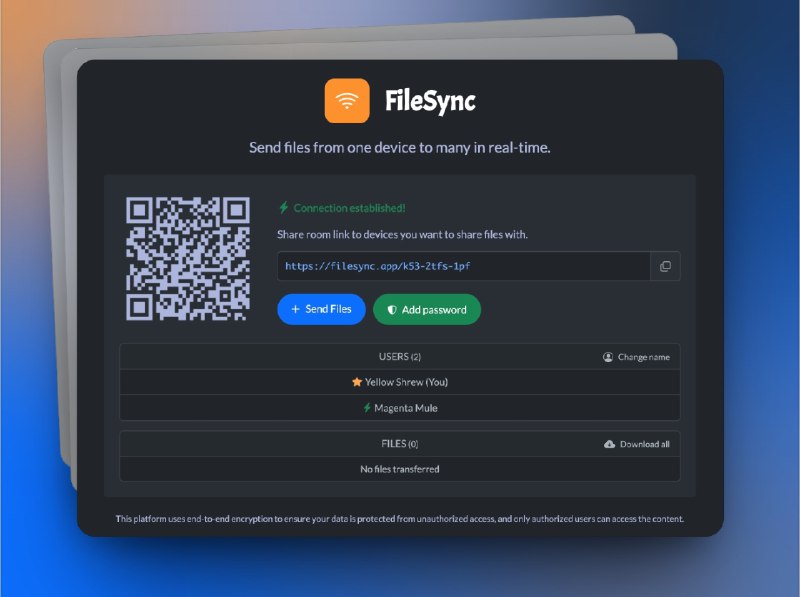 👥 FileSync | 开源跨设备文件传输工具，端到端加密更安心　当 网盘限制 和 隐私风险 让人头疼时，FileSync 给出了一个更优雅的答案