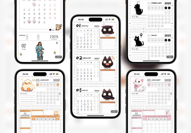 2025日历合集 | 可打印PDF日历计划表（共38套）合集包含可爱风、黑白风、彩印版等多种风格，适合学习、工作、手账等多场景使用