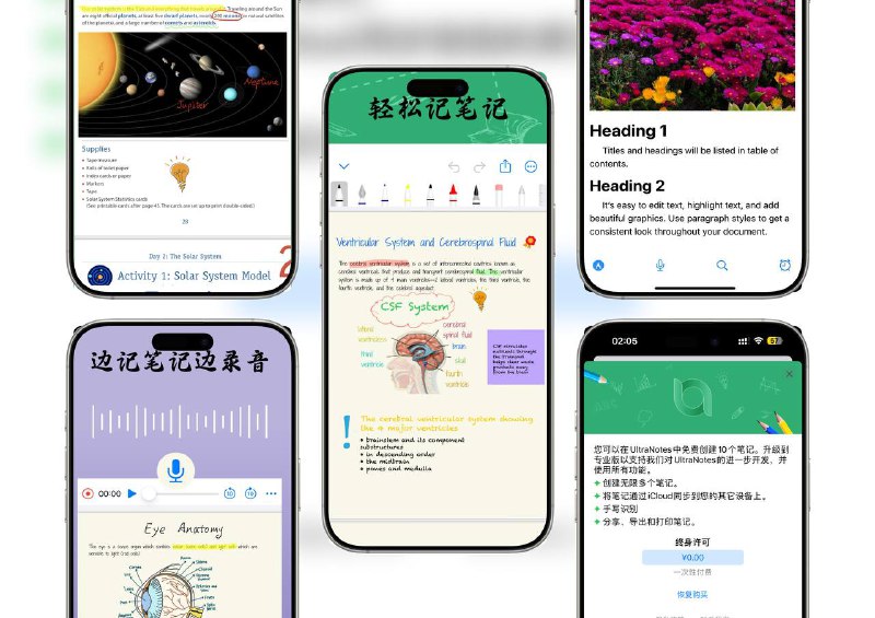 限免内购应用 | UltraNotes：多功能手写与PDF标注笔记工具UltraNotes 是一款集 手写笔记、文本编辑 与 PDF 标注 于一体的全能型笔记应用，适配 Apple Pencil，支持多种笔刷、纸张模板、图形绘制、OCR 手写识别、目录生成、多格式导出、音频同步记录、演示镜像、多任务并行操作，并提供 iCloud 同步与百度网盘备份，是 iPad 与 Mac 用户的高效创作助手☁️限免有时效性请注意时间☁️在购买界面中没有显示金额，说明就是免费的🎮设备需装有 iOS 16.0或更高版本🏬 UltraNotes标签：#笔记 #手写笔记 #PDF标注 #多格式导出 #笔记同步 #UltraNotes📢 频道 | 群聊 | 汉化包