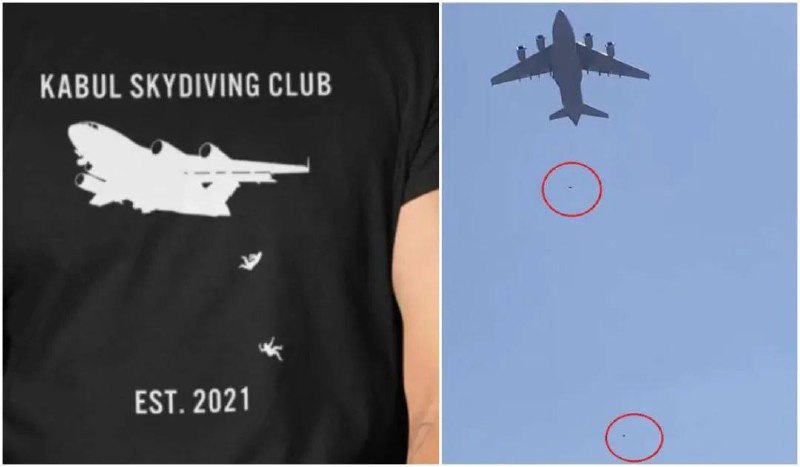 【人类竟可以如此残忍？#美国 上架了这款T恤】当全世界为两名 #阿富汗 人从美国军机坠落的悲剧感到震惊之际，美国竟有电商平台售卖印有这一画面的T恤，这一悲惨画面被设计成T恤图案，设计者竟然在T恤上配上文案：“喀布尔跳伞俱乐部，2021年” 引发舆论痛批