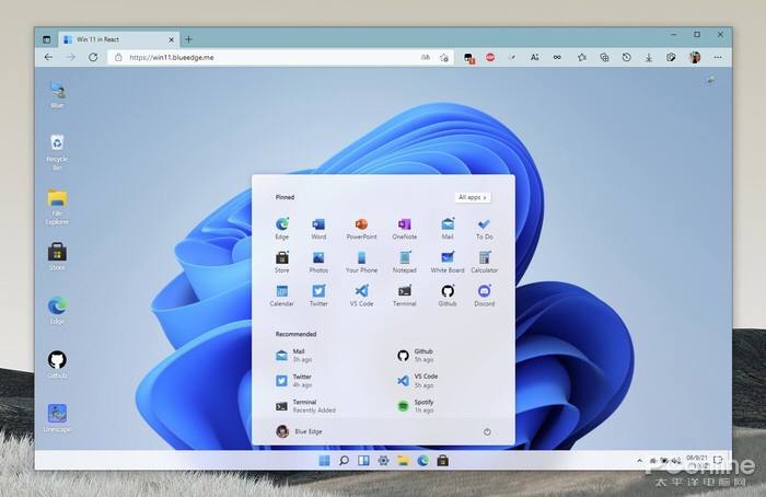 #微软Win11 “#网页版”，不升级也能“体验”新系统一位名叫 #Blueedge 的国外大神打造了这样一款“网页版 Win11”