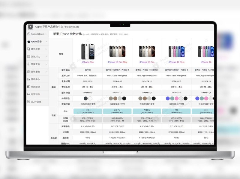 🔖 苹果产品参数中心 | 苹果全家桶参数对比这个网站提供了超详细的苹果各型号手机、电脑等产品参数对比，甚至还有Apple 关于节日 、零售店开业以及各类活动的高清壁纸图片，果粉必备📬 在线体验标签：#hubweb #苹果 #Apple #产品参数 #手机参数 #苹果参数#苹果版本对比 #苹果壁纸 #壁纸 #Apple苹果产品参数中心📮 频道 | 🪧 群聊 | ✨ 中文包