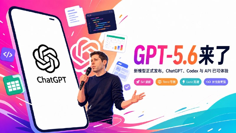 ✈️ GPT-5.6 | OpenAI 新模型正式发布🏷 检索标签：#GPT5.6 #ChatGPT #OpenAI #AI模型 #Codex #人工智能⭐️ 详情介绍：OpenAI 正式发布 GPT-5.6 系列，三款模型现可在ChatGPT、Codex 和 API 中体验，重点加强了写代码、操作电脑、制作文档表格、设计界面和处理长任务的表现   ⚡️Sol 是性能最强的旗舰版，适合编程、研究、复杂任务和专业工作🌼普通 ChatGPT 对话目前主要使用 GPT-5.6 Sol   🎙Terra 更注重性能、速度和成本之间的平衡   ♾Luna 速度最快、价格最低，适合日常任务和大量调用🌼Terra 和 Luna 需在 ChatGPT Work、Codex 和 API 使用💬小声叨叨：日常快速回答目前仍是 GPT-5.5 Instant模型🌐来源：OpenAI 官方介绍😌频道 |🙂群聊 |😋中文包 |☺️搜索