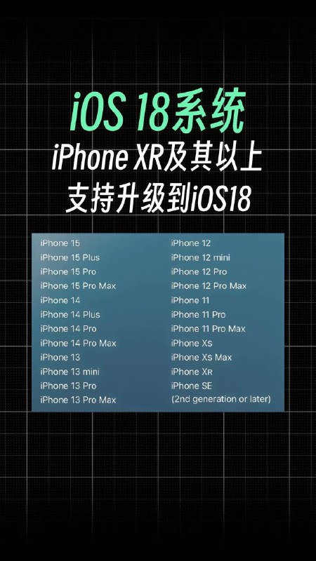 🍎 #WWDC2024 🍎 一图看懂iOS18的重要更新，众多新功能 😵📲 支持升级的iPhone型号iPhoneXR及其以上的设备都可以升级iOS18 👤 通话录音iOS 18 加入了通话录音功能，还支持将录音转文字，并自动提取重点