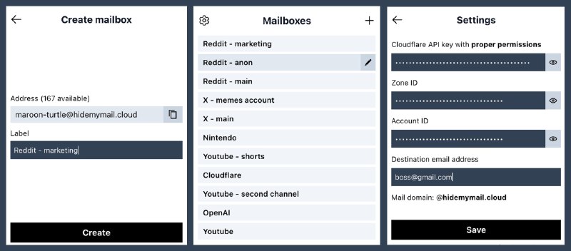 Hide My Email|随机的电子邮件地址，以转发到您的真实收件箱 🔘 最多生成 200 个匿名邮箱，邮件直达真实收件箱！🔘 纯本地运行，需 Cloudflare 账户+域名🐙 项目地址 |💻 Releases平台：#Github标签：#匿名邮箱 #真实邮箱隐藏 #电子邮箱📣 频道  🐱 群聊  📦 汉化包