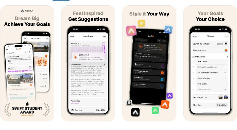 限免App Store应用：GoalKit - 实现您的目标  ▎AI 驱动的目标，习惯跟踪🗯 软件详情：您可以在应用程序中创建和跟踪不同类别的目标🔕限免有时效性请注意时间❗️在购买界面中没有显示金额，说明就是免费的📦设备需装有 iOS 17.1 或更高版本 ➡️ GoalKit - 实现您的目标⚙️平台：#iOS©标签：#AI #目标 #效率 #跟踪目标 #实现您的目标 #限免 ❗️❗️❗️❗️❗️❗️❗️❗️❗️❗️❗️❗️