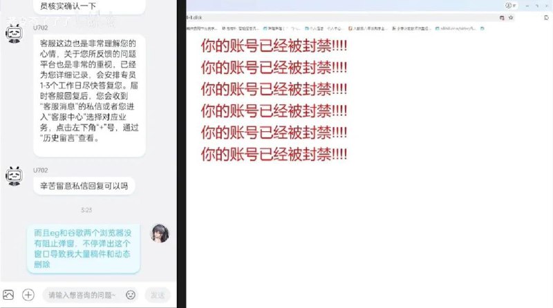 B站员工被曝对用户进行恶意报复封杀账号，涉事员工已公示处罚2025年1月12日，有B站用户发布视频称，B站某员工利用职权擅自在整个B站网页版中加载恶意代码，被攻击的账号点击任何视频，页面都会被替换为空白页，并不断弹出红色文字“你的账号已被封禁”