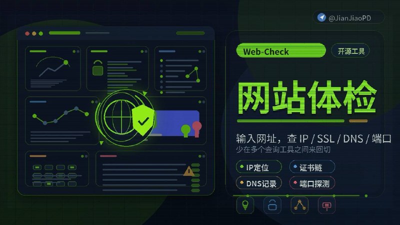 ✈️ Web-Check | 输入网址查 IP、证书、DNS 和端口🏷 检索标签：#WebCheck #OSINT #网站 #DNS #SSL #端口⭐️ 详情介绍：Web-Check 是一个开源的网站体检面板，丢进域名就能看 IP、SSL 证书链、DNS、Headers 这些硬信息