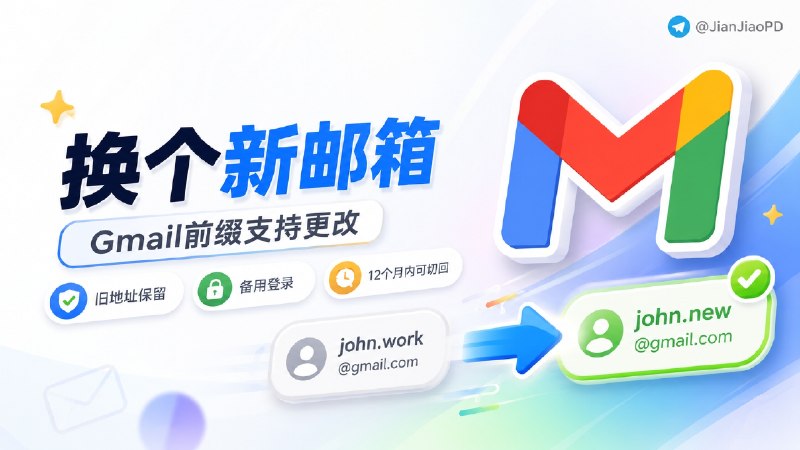 ✈️ Google邮箱 | Gmail 前缀现已支持更改，原邮箱会保留为备用登录地址【需注意这几点】🏷 检索标签：#Gmail #Google账号邮箱 #Gmail #谷歌邮箱 #Google邮箱⭐️ 详情介绍：Google的Gmail邮箱支持前缀修改啦，官方给大家一次重新更改的机会，改完以后，原来的 Gmail 地址会保留为备用邮箱，还能继续拿来登录账号💬 小声叨叨提醒：   ℹ12个月内还可再次切回旧邮箱，但切回后这个账号不能再换Gmail 前缀   ❌如经常使用 Google快捷登录网站，修改前缀后网站无法识别原账户信息会认定为新用户，可导致原账号数据信息丢失   🔑解决办法：保留原邮箱为主邮箱 ，新的为副邮箱即可  ➡️修改路径：打开Gmail邮箱-个人信息-邮箱-Google账号邮箱-最下面将旧的邮箱设为您的Google账号邮箱📧 Gmail邮箱前缀修改·官网😌频道 |🙂群聊 |😋中文包 |☺️搜索