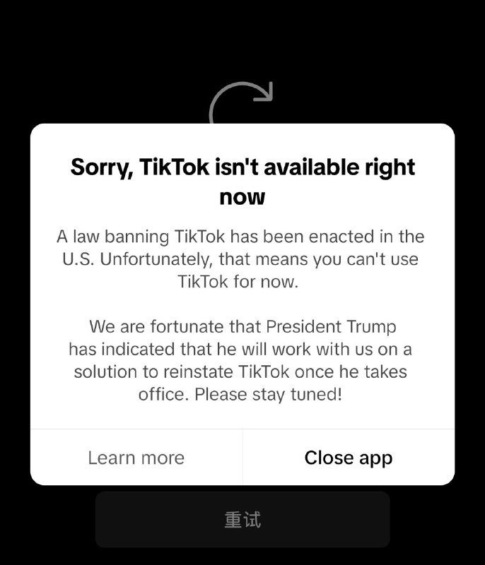 TikTok应用在美已恢复正常服务AppStore商店应用/TikTok（美区）已下架并暂停使用 🔍 资讯详情：美国西部时间19日9时30分（北京时间20日1时30分）左右，TikTok在社交媒体上发布声明说，公司已与互联网服务提供商达成一致，正在恢复相关服务